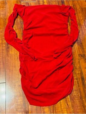 Long Sleeve Red Bodycon Midi Dress - Sleek Stretch Fit